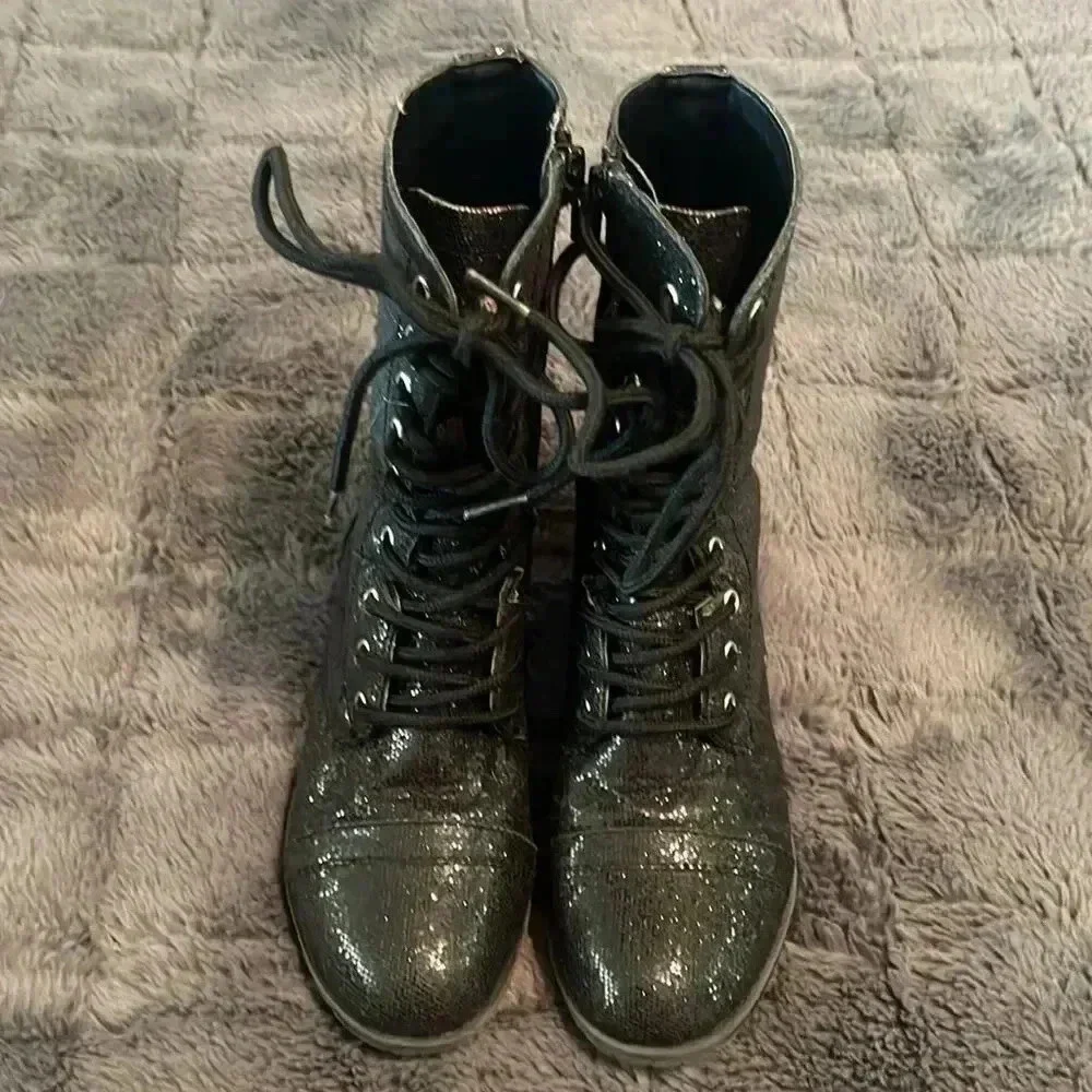 Black glitter combat boots